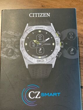 Citizen Smartwatch in Silver with Black Dial and Yellow Accents